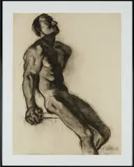 John R. Grabach, Seated Male Nude, charcoal on paper