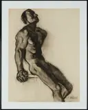 John R. Grabach, Seated Male Nude, charcoal on paper