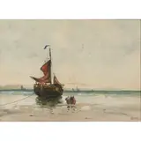 Charles P. Gruppé, Figures and Fishing Boat at Low Tide
