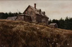 Farmhouse by Elmo Alfred Brulé Jr., oil on canvasboard, sold May 2023