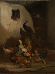 Claude Guilleminet, Barn Scene with Chickens, Ducks, and Peacocks