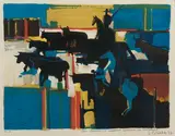 Georges Briata, Taureaux en Camargue, color lithograph on paper