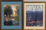 Harry Spiers, Two Framed Works on Paper: Trees by a Brook and Stream in the Woods, Trees watercolor on paper, Stream gouache on paper