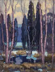 Harry Spiers, Trees in a Snowy Landscape, gouache on paper