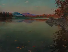 Carl Arthur Schmidt, Still Lake in Fall with Distant Mountains, pastel on paper/board