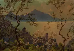 H. Anthony Dyer, A Lake Through Trees, oil on canvas
