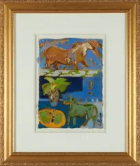 Renée du Rocher, Still Life with Birman Horse, mixed media on handmade paper