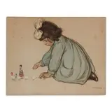 Anna Milo Upjohn, Girl Playing with Doll and Toy Birds Signed 'A.M.UPJOHN' lower right. Mixed media including watercolor, charcoal, and pastel on board, 21 1/2 x 27 1/2 in. (54.7 x 69.9 cm), unframed.