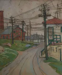 American School, Telephone Wires, watercolor on paper