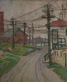 Telephone Wires by American School, watercolor on paper, sold May 2023