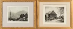 Chauncey Foster Ryder, Two Framed Prints:  French Hill and The Old Farm, etchings on paper
