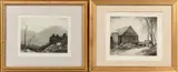 Chauncey Foster Ryder, Two Framed Prints:  French Hill and The Old Farm, etchings on paper