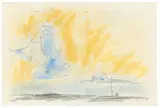 Küstenlandschaft mit drei Anglern by Lyonel Feininger, 1955, Aquarell und Tuschfeder über Kreide auf Bütten (Prägestempel: Strathmore Artist), sold Nov 2019