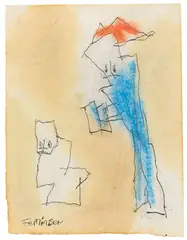 Lehrer und Schüler by Lyonel Feininger, 1955, Tuschfeder und Farbkreide auf Papier, sold Dec 2016