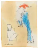 Lyonel Feininger, Lehrer und Schüler, 1955, Tuschfeder und Farbkreide auf Papier