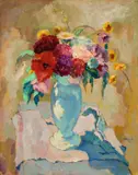 Emil Orlík, Blumen in der Sonne, 1914, Öl auf genarbtem Papier auf Karton