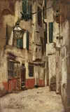 Max Liebermann, Venezianische Gasse nach rechts, 1878, Öl auf Karton, auf Pappe aufgezogen