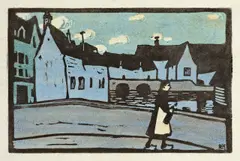 Gabriele Münter, Brücke in Chartres, 1907, Farblinolschnitt auf Japan