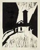 Villa mit Turm by Karl Schmidt-Rottluff, 1911, Holzschnitt auf JWZanders-Bütten, sold Nov 2007