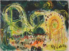 Affandi, Roller Coaster, EXPO '70, Osaka, 1970, acrylic on canvas