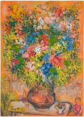 Marc Chagall, Bouquet sur fond orange, 1975, oil and tempera on canvas laid on board