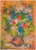 Marc Chagall, Bouquet sur fond orange, 1975, oil and tempera on canvas laid on board