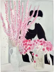 André Brasilier, Chantal aux bouquets roses, 1980, oil on canvas
