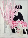 André Brasilier, Chantal aux bouquets roses, 1980, oil on canvas