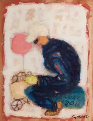 Shigejirō Sano, The Balloon Seller, oil on board