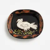 Pablo Picasso, Colombe sur lit de paille (Alain Ramié 79), 1949, white earthenware ceramic plate, painted in colors and partially glazed; ceramic, Madoura edition