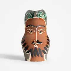 Pablo Picasso, Le Barbu (Alain Ramié 217), 1953, white earthenware ceramic pitcher, painted in colors and partially glazed; ceramic, Madoura edition
