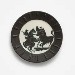 Pablo Picasso, Scène de tauromachie (Alain Ramié 412), 1959, white earthenware ceramic plate, painted in colors and partially glazed; ceramic, Madoura edition