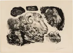 Pablo Picasso, Têtes de Béliers, 1945, Lithograph on partially watermarked Arches paper