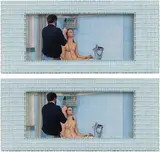 Huang Lan, Blue Bathroom, 2019, tempera on paper mounted on aluminium, in artist's frame, diptych