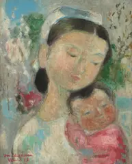 Vũ Cao Đàm, Maternité, 1953, mixed media on masonite board