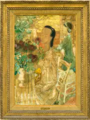 Le Pho, Dame avec éventail, oil on silk