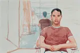 David Hockney, Mike Izzo IV, 2003, Watercolor on paper in two sheets