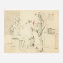 The Painter and His Model by Richard Lindner, 1952, graphite and pastel on paper, sold Jun 2021