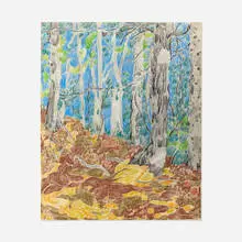 Tree Line Up by Lynne Mapp Drexler, 1983, graphite and colored pencil on paper, sold Jun 2021