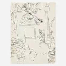 Anne Harvey, Interior with Plant, ink on paper