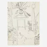 Anne Harvey, Interior with Plant, ink on paper