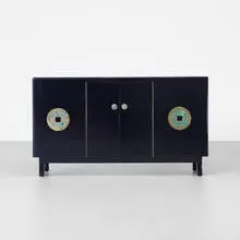 cabinet by Pepe Mendoza, c. 1960, lacquered wood, brass, ceramic, sold Sep 2012