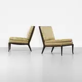 T. H. Robsjohn-Gibbings, lounge chairs, pair, c. 1955, lacquered mahogany, upholstery