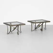 occasional tables, pair by Arturo Pani, c. 1950, brass, silvered glass, sold Sep 2012