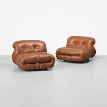 Tobia Scarpa, Soriana lounge chairs, pair, 1970, leather, chrome-plated steel, plastic
