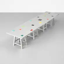 Silver Bench by Mary Heilmann and Ricky Clifton, 2008, lacquered MDF and wood, glazed ceramic tile, sold Sep 2012