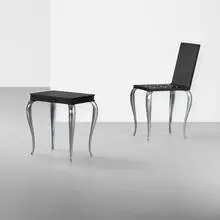 Lola Mundo chairs, pair by Philippe Starck, 1988, mahogany, cast aluminum, rubber, sold Sep 2012