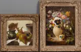 David C. Stewart, Two Works: Seckel Pears with Japanese Persimmon and Spring Amour, oil on linen