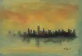 New York into Sunset by American School, watercolor on paper, sold May 2023