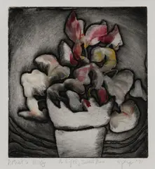 Nora Speyer, A Gift of Sweet Peas, etching with soft ground and hand coloring